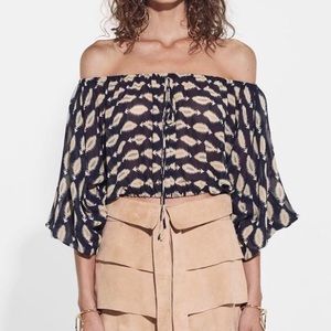 Sir the Label Mila Silk Off Shoulder Crop Blouse